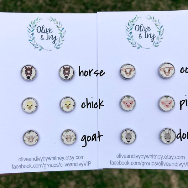 Farm Animal Studs, Baby Farm Animal Earrings, Horse Chick Goat Cow Pig Donkey Stud Earrings, Stud Earring Set, Farm Earrings, Cow Studs