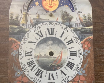 VINTAGE - Handpainted Metal Clock Face - Moon Phase