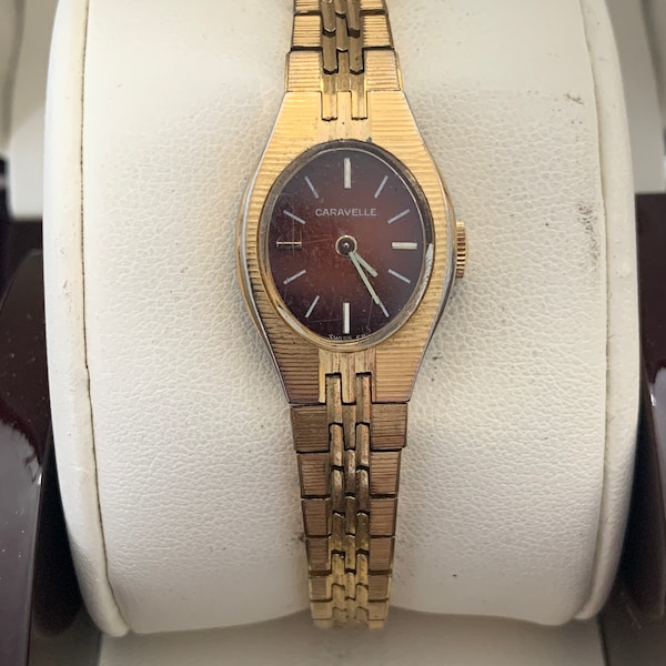 VINTAGE - 1970’s Caravelle Burgundy Face Manual Wind Watch - Working