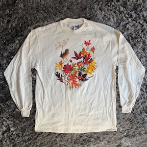 Vintage Dolphin Shirt Co. Wren Sitting on Fall Branches Long Sleeve Shirt