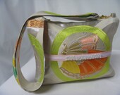 Ivory Silver Embroidered silk Obi Handbag, Butterfly Medallion Embroidered silk Obi Handbag, Vintage silk Obi Handbag