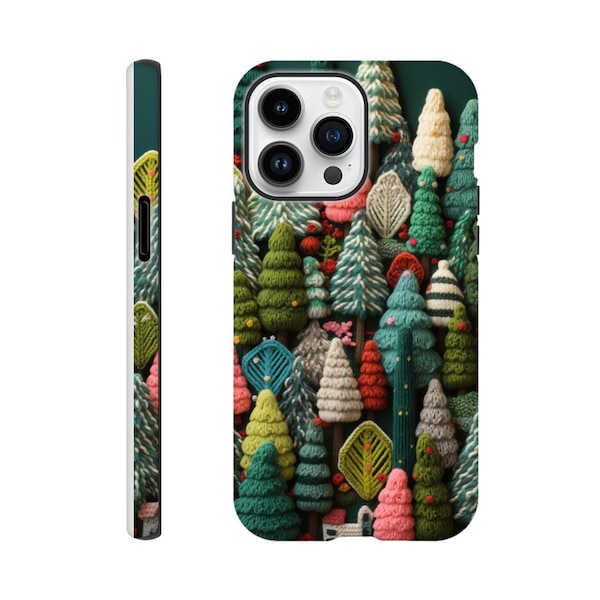 The Colorful Forest Phone Cover, Tough Case, Knitted 3D Christmas Vintage Tapistry | iPhone |  Samsung