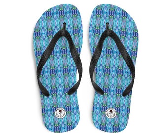 Blue Psychedelic Plaid Sandals - Original Art Inspired, Perfect Summer Beachwear, Unique Artistic Footwear