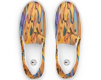 Women's Wood Grain Opal Slip-Ons - Original Art Canvas Skater Shoes, Groovy Psychedelic Design, Perfect for Festivals & Everyday Wear