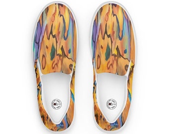 Men's Wood Grain Opal Slip-Ons - Original Art Canvas Skater Shoes, Groovy Psychedelic Design, Perfect for Festivals & Everyday Wear