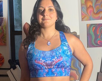 Vibrant Art Yoga Pilates Bra - Colorful Gym Activewear, Psychedelic Workout & Gym Bra, Trippy Rave Festival Clothing, Supportive Sports Bra