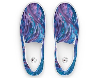 Women's Blue & Purple Psychedelic Canvas Shoes - Original Art Footwear, Vibrant Groovy Design, Perfect for Stylish Everyday Wear