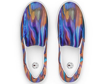 Women's Purple Wood Grain Slip-Ons - Original Art Canvas Shoes, Unique Psychedelic Design, Perfect for Festivals & Casual Style