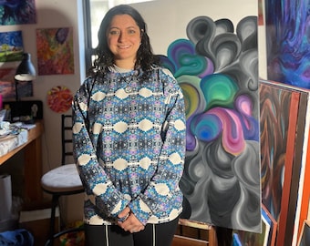 Psychedelic Crewneck Sweater with Original Art Print - Colorful Abstract Painting Design, Unique Fashion Statement, Comfy & Stylish