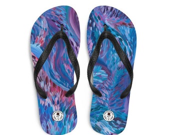 Blue & Pink Psychedelic Flip Flops-Vibrant Original Art Design, Perfect Summer Beachwear, Unique Artistic Footwear