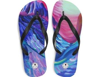 Psychedelic Sunset Flip Flops - Original Art Inspired, Summer Beach Vibes, Perfect for Sand & Surf, Artsy Footwear