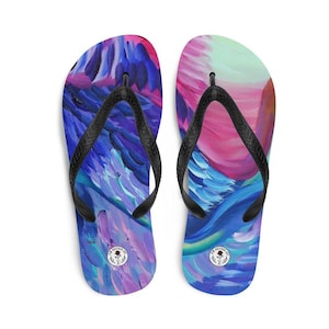 Psychedelic Sunset Flip Flops - Original Kunst inspiriert, Sommer Strand Vibes, perfekt für Sand & Surf, Artsy Schuhe