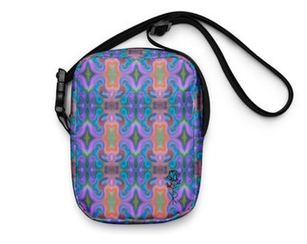 Purple Orange Psychedelic Plaid Crossbody Bag - Original Art, Groovy Funky Statement Piece, Perfect for Festivals, Concerts & Daily Use