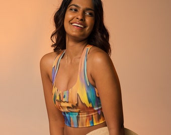 Sports Bra - Psychedelic Opal Yoga Bra, Vibrant Workout Gear, Perfect for Biking, Running, Gym, Hiking, Fitness