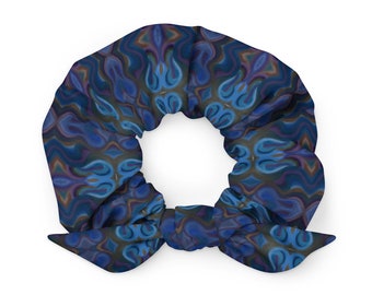 Hippie scrunchie, yoga scrunchie, psychedelic scrunchie, artsy scrunchie, blue scrunchie, trippy scrunchie, concert outfit,hippie outfit