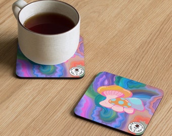 Mushroom Psychedelic Coaster - Original Oil Painting Design, Unique Artistic Coffee Table Accessory, Perfect for Home & Office Decor