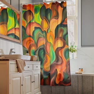Orange Psychedelic Shower Curtain, Abstract Art Bathroom Decor, Bold Colorful Shower Curtain, Artsy Boho Shower Curtain, Housewarming Gift