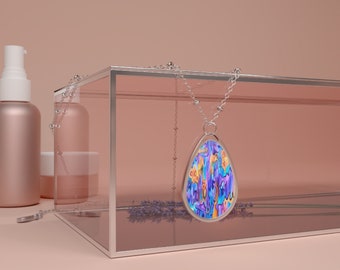 Wood grain necklace, Unique Photo Pendant Jewelry, wearable art, colorful necklace, hippie boho necklace, trippy necklace, psychedelic