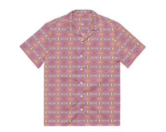 Pink Psychedelic Plaid Shirt - Original Art Print Button-Down, Gender Neutral, Summer Music Festival Essential, Boho Chic Wear
