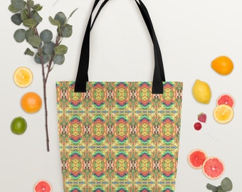 Psychedelic Yellow Tote Bag, hippie tote bag,festival bag, aesthetic bag, market bag, trippy bag,mom gift,beach bag,capacity bag, boho bag