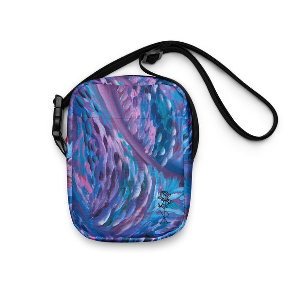 Blue Psychedelic Crossbody Bag - Vibrant Original Art Design, Ideal for Outdoor Adventures & Everyday Chic, Unique Festival Accessory,