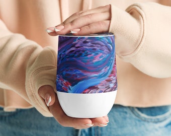 Abstract art wine tumbler, gift for her, art lover gift, bridesmaid gift, stocking stuffer, holiday gift, colorful tumbler, artsy tumbler