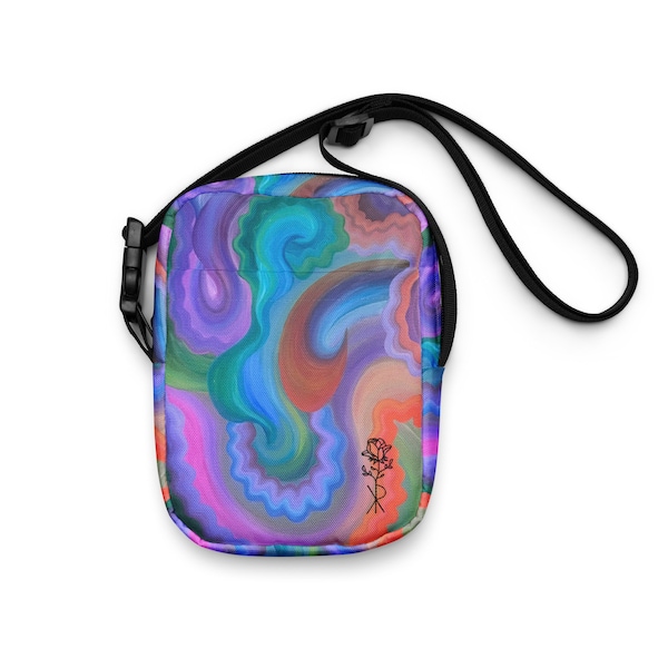 Psychedelic Multi-Colored Crossbody Bag - Original Painting Design, Perfect for Hiking, Festivals, & Everyday Use, Statement Accessory