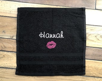 Custom Embroidered Bridesmaid Gift, Personalized Black Makeup Face Washcloth,  Christmas Makeup Towel for Her, Mother's Day Gift