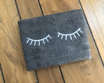 makeup washcloth, Dark Grey makeup towel, embroidered bath wash cloth