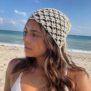 Virkmönster för strandbandana i PDF-format, triangelhalsduk med blommig mesh, sommaraccessoar