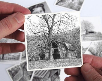 Highway 412 Barn #1 - Original Miniature Pen and Ink Drawing