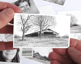 Highway 112 Barn #3 - Original Miniature Pen and Ink Drawing