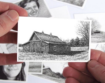 Highway 112 Barn #4 - Original Miniature Pen and Ink Drawing