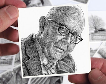 Grandfather #3 Portrait Drawing From Photo - Original Miniature Pen and Ink Portrait