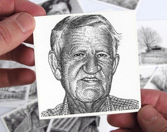 Grandfather #2 Portrait Drawing From Photo - Custom Made-To-Order Miniature Pen and Ink Portrait