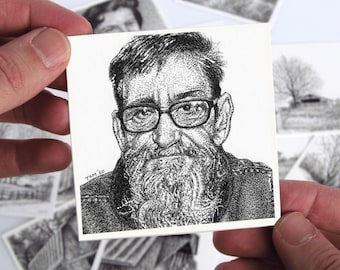 Custom Portrait of Him #2 - Original Miniature Pen and Ink Portrait Drawing From Photo