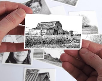 West Barn #1 - Original Miniature Pen and Ink Drawing