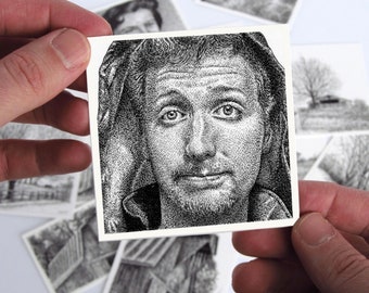 Portrait of Him - Custom Miniature Pen and Ink Drawing From Photo