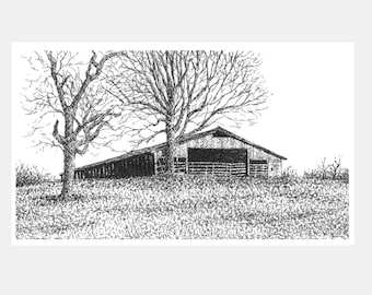 Art Print - Highway 112 Barn #3 - Winter Barn Scene - Matted Art Print