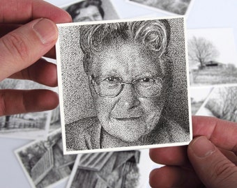 Grandmother #1 Portrait Drawing From Photo - Custom Miniature Pen and Ink Portrait