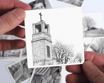 Old St. Joseph Tower #1 - Original Miniature Pen and Ink Drawing