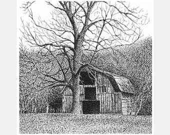 Art Print - Highway 412 Barn #1 - Winter Barn Scene - Matted Art Print