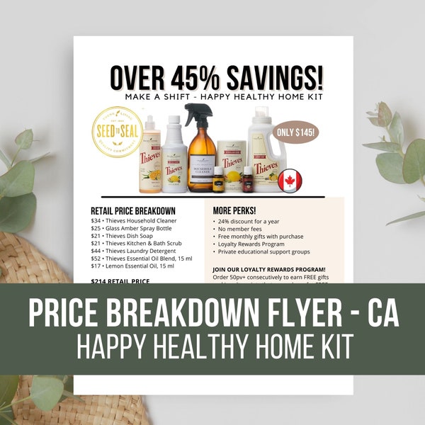 Make a Shift Thieves Happy Healthy Home Starter Kit Price Breakdown Flyer for Canada | YL Oils | Printable | Happy Mail | Vendor Events