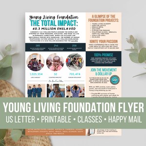 Può includere: Un volantino colorato per la Young Living Foundation, che evidenzia il suo impatto nell'aiutare le persone in tutto il mondo. Il volantino presenta statistiche sul lavoro della fondazione, tra cui il numero di vite cambiate, i paesi colpiti e i donatori in tutto il mondo. Include anche un invito all'azione per unirsi al movimento e donare alla fondazione.