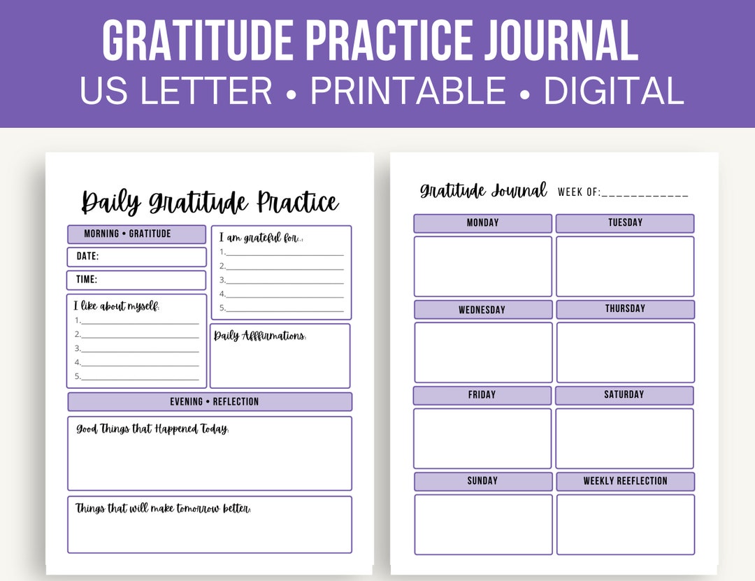 Daily Gratitude Journal Printable: Weekly Wellness Planner (PDF) - Etsy