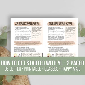 Könnte beinhalten: Ein zweiseitiger Flyer mit weißem Hintergrund und blauem Text. Der Flyer trägt den Titel "So starten Sie mit YL - 2 Seiten". Der Flyer enthält Informationen über Young Living ätherische Öle, einschließlich der Bestellung von Produkten und des Erwerbs von Treuepunkten. Der Flyer enthält auch eine Liste von Gründen, warum sich Menschen für Young Living ätherische Öle entscheiden.