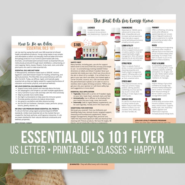 2023 Essential Oils 101 - How to Be An Oiler Flyer with Young Living for Happy Mail, Classes, Vendor Events, Class Script & Handout