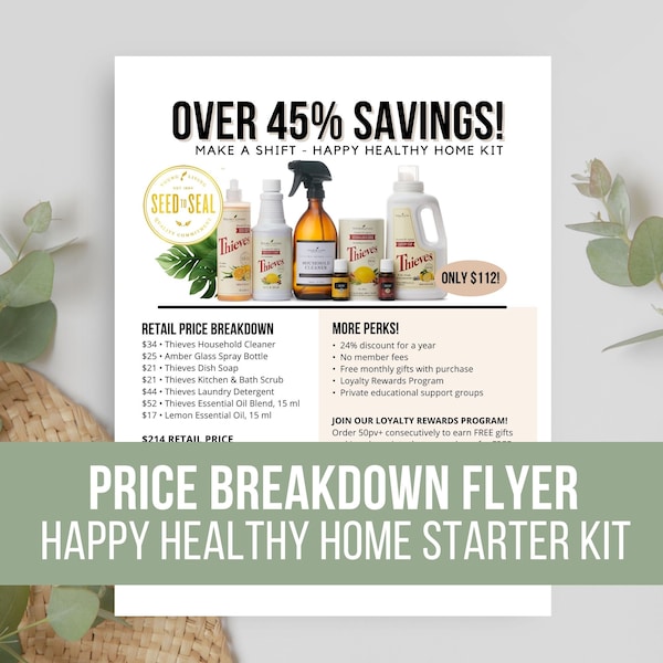 Make a Shift Thieves Happy Healthy Home Starter Kit Price Breakdown Flyer | Young Living Oils | Printable | Happy Mail | Vendor Events