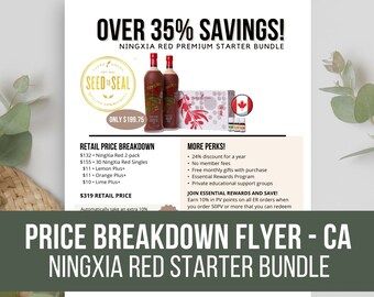 NingXia Red Starter Bundle Price Breakdown Flyer for Canada | Young Living PSB | Essential Oils | Printable | Happy Mail | Vendor Events