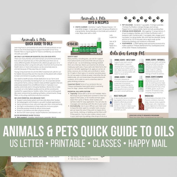 Animals and Pets Quick Guide to Essential Oils Flyer | Animal Scents | Young Living for Happy Mail | Classes | Vendor Events | Class Script